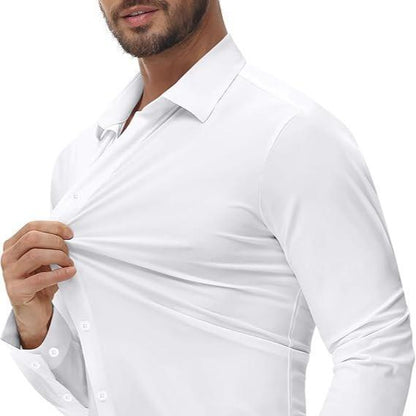 Men’s 4-Way Stretch Travel Dress Shirt: Wrinkle-Free Slim Fit