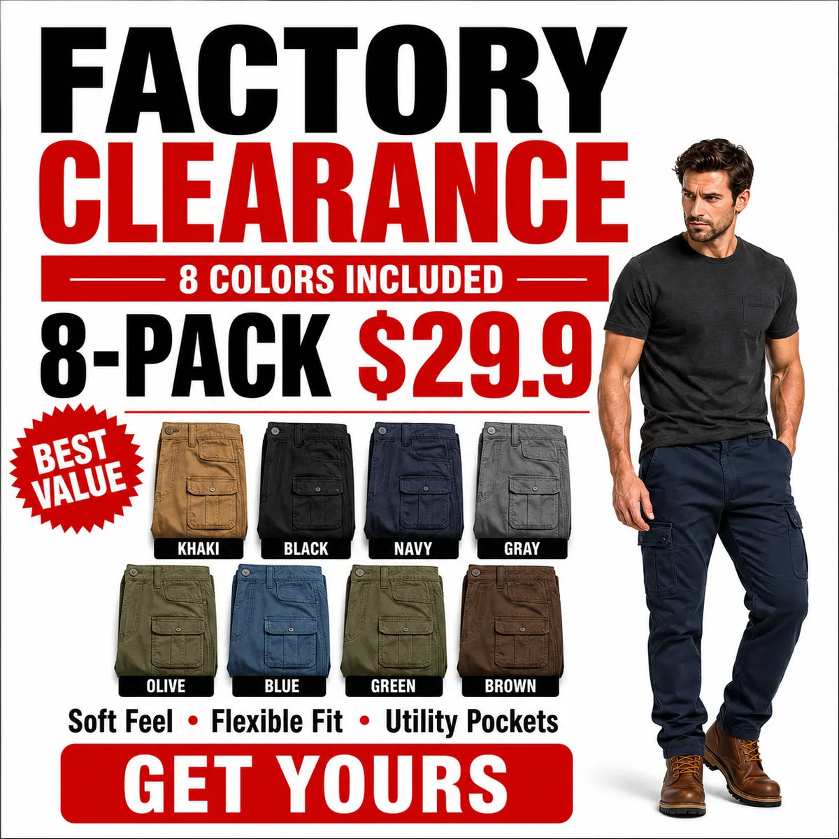 2026Men's work Pants with 7 Pockets