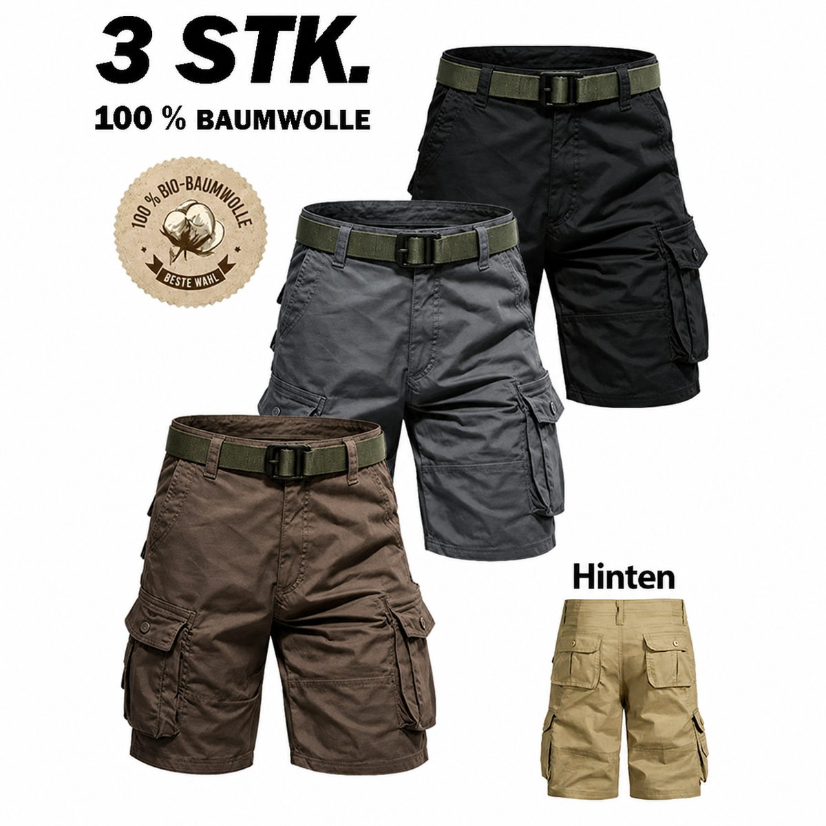 Leichte‑Cargo‑Shorts für Männer mit Gürtel und praktischen Taschen