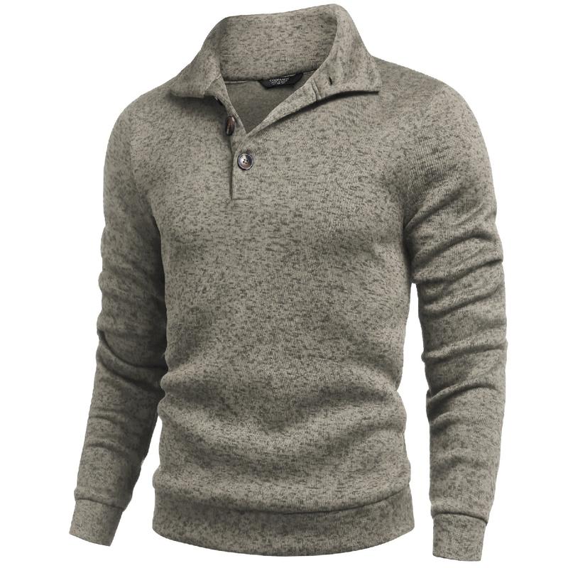 Men's Quarter Button Henley Sweater Casual Knitted Sweatshirt Mock Neck Thermal Fleece Pullover Sweater with Pocket