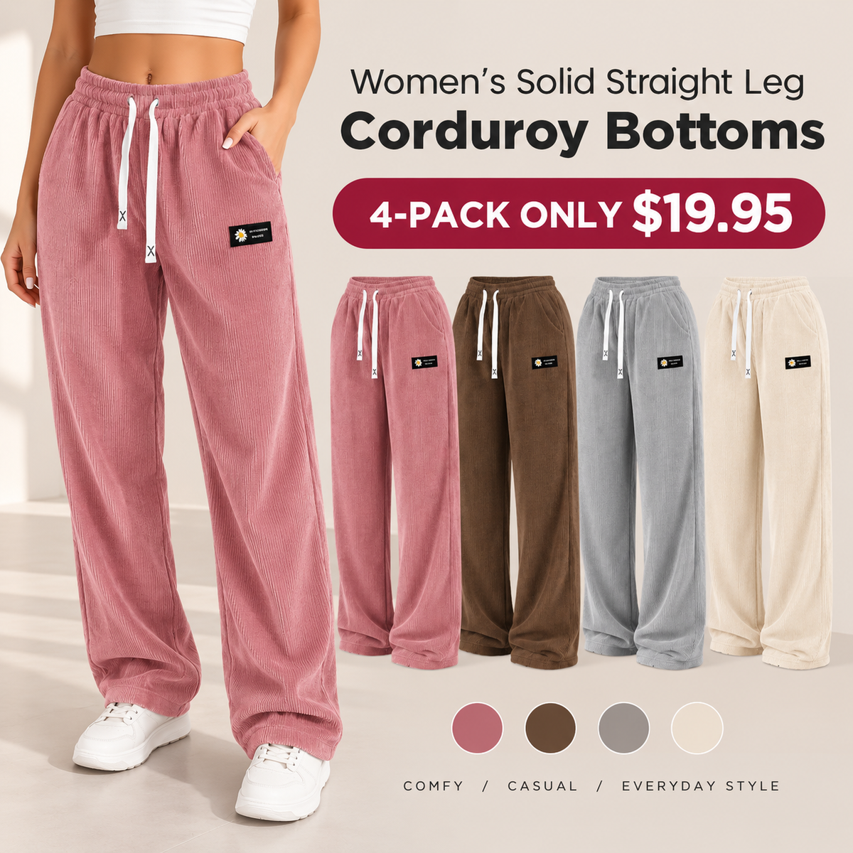 🔥LAST DAY SALEWomen's Solid Straight Leg Corduroy Bottoms-100% Cotton