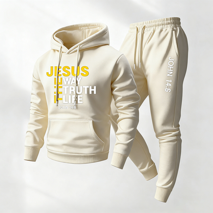 Men's Jesus Letter Printed Hoodie and Sweatpants Set