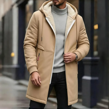 Men's Long Hooded Faux Shearling-Lined Winter Coat
