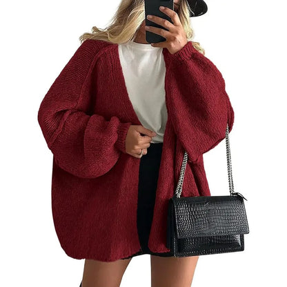 Women's Oversized Open-Front Cardigan – Long Lantern Sleeve Lightweight Knit