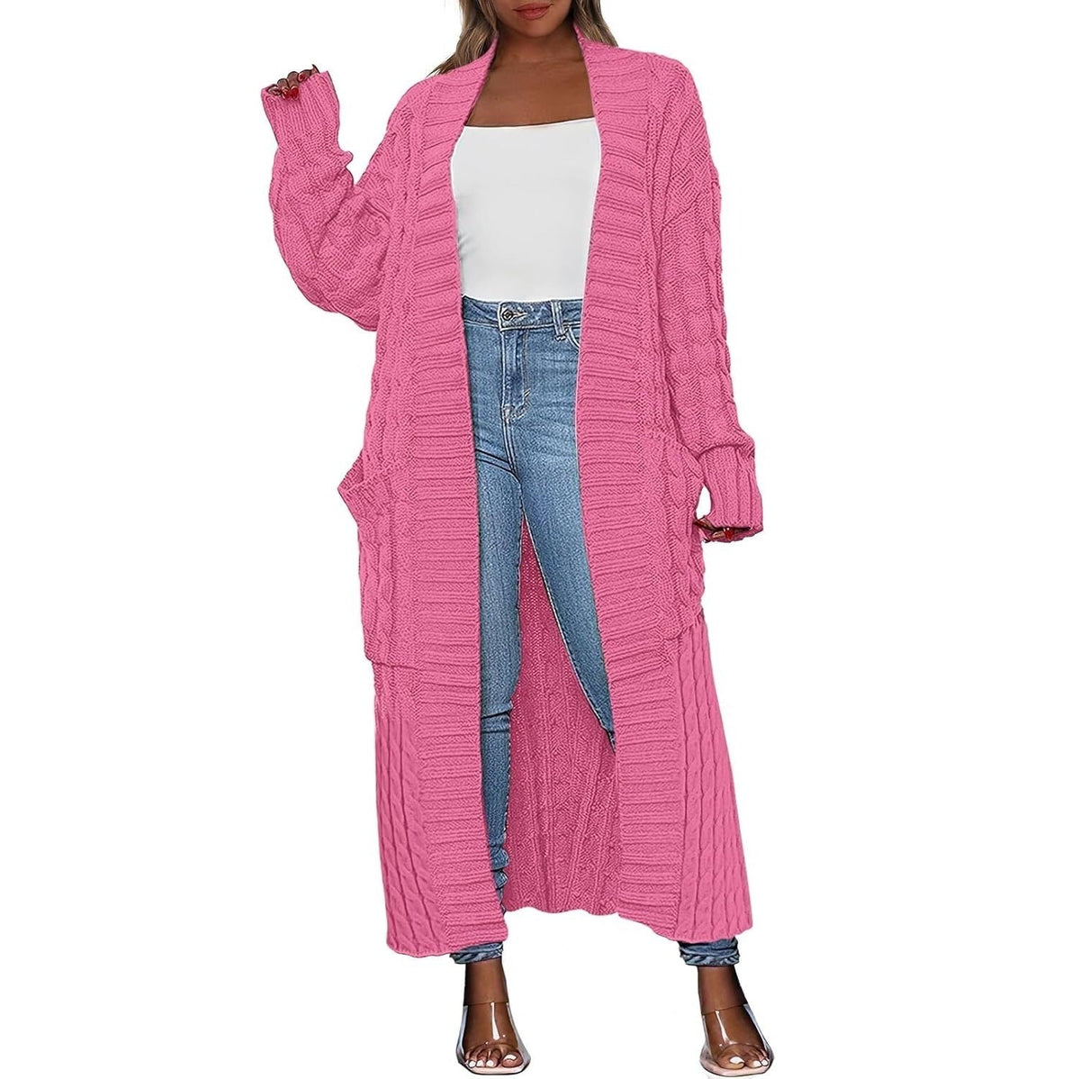 Women's Long Open Front Cardigan – Oversized Chunky Knit Duster Coat with Pockets, Cozy Soft Warm Sweater Jacket for Fall & Winter
