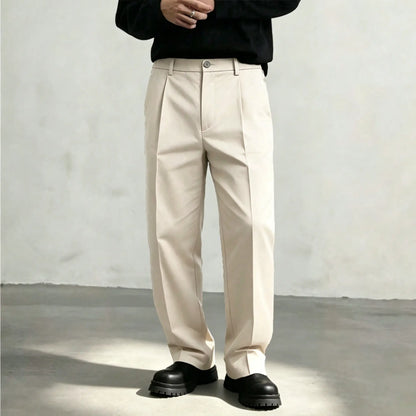 Men's Ice Silk Business Casual Pants, High Waist Pleated Slacks