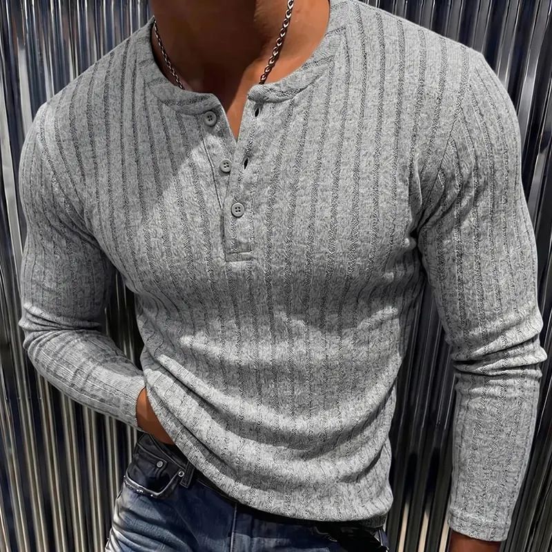 Men’s Ribbed Henley Long Sleeve Shirt