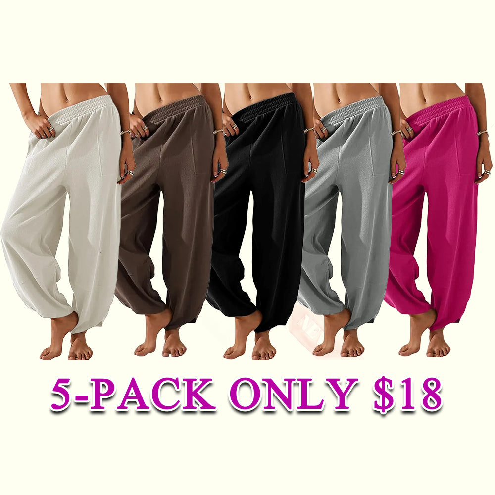 Women's Elastic Waist Wide Leg Palazzo Pants, Casual Loose Baggy Harem Pants with Pockets