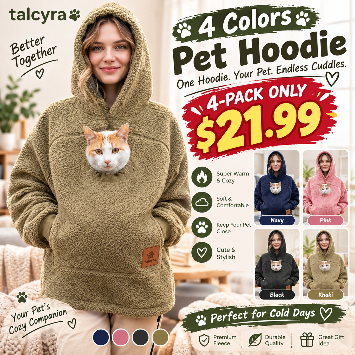 🔥Women's Oversized Cat Hoodie – Kangaroo Pocket, Long Sleeve Pullover