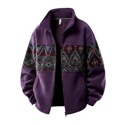 Men's Ethnic Pattern Full-Zip Fleece-Lined Long-Sleeve Jacket