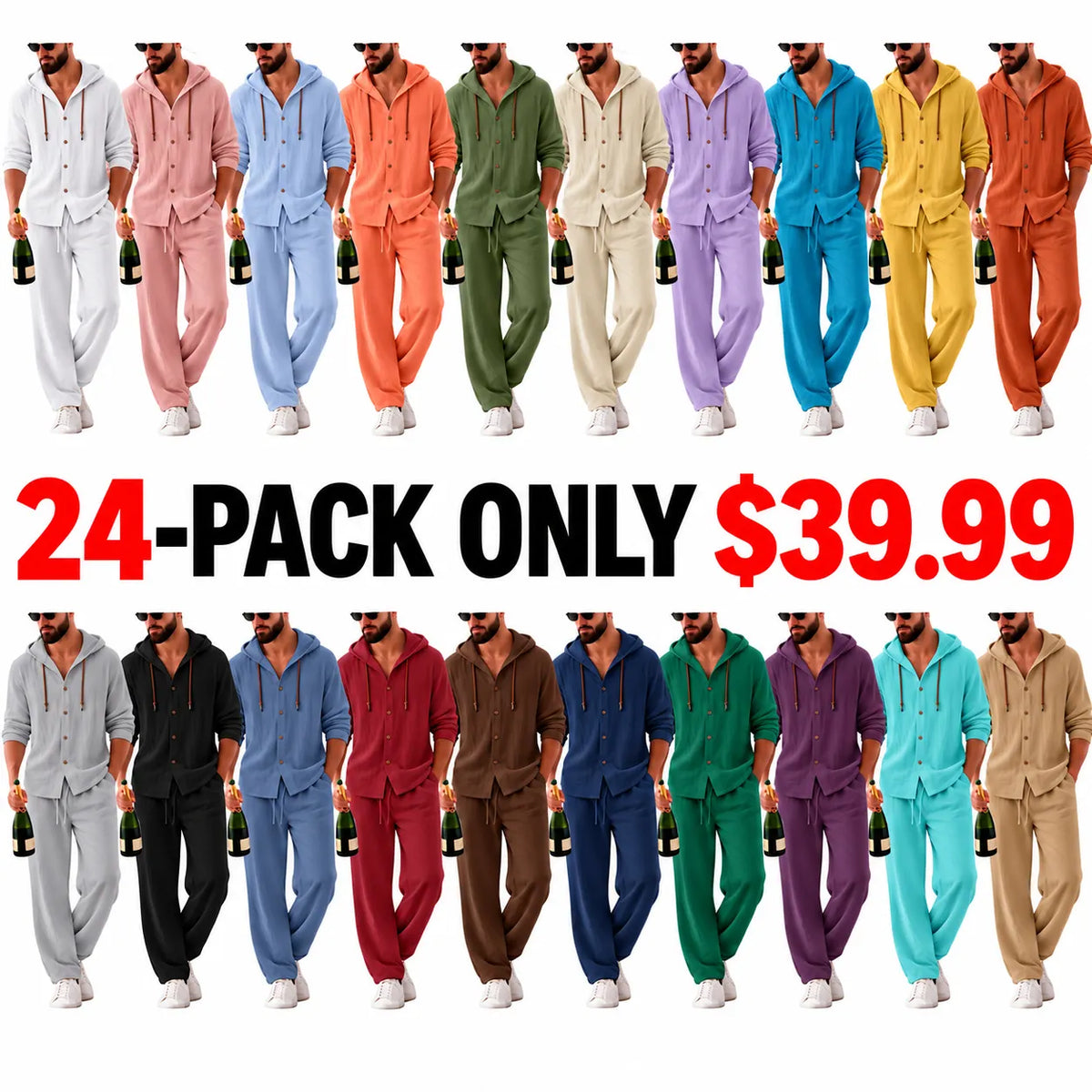 Men's Linen Hooded Two-Piece Set