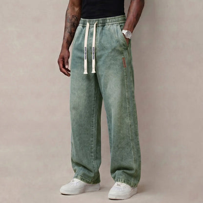 Men's Stretch 100% Cotton Loose Fit Jeans with Elastic Drawstring Waist