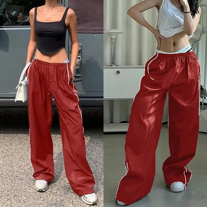 Women's Parachute Pants Wide Leg Baggy Pants Y2K Elastic Waist Jogger Sweatpants Track Pants Streetwear