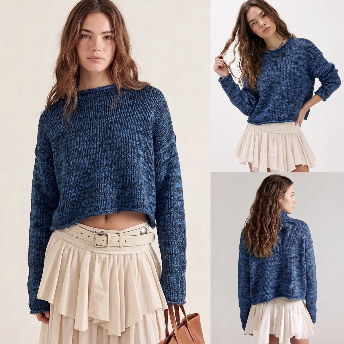 2026 Women Rollneck Chunky Knit Oversized Sweater