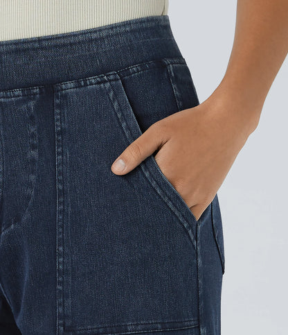Mid Rise Multi Pockets Straight Leg Stretch Casual Cargo Jeans