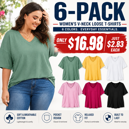 🔥 Limited-Time Offer:Women's Plus Size V Neck T Shirts Loose Fit Cotton Tunic Tops