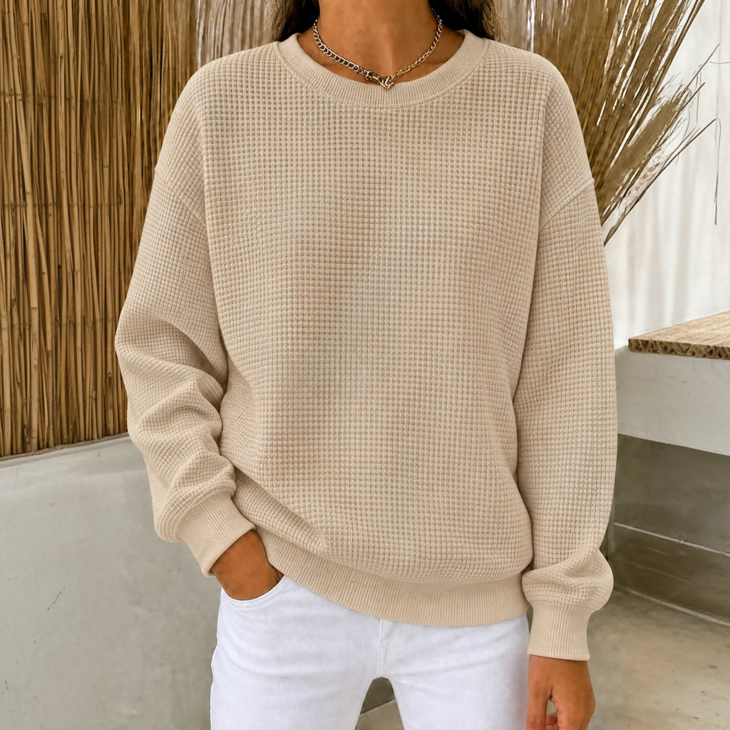 RÄUMUNGSVERKAUF🔥 Damen-Sweatshirt aus Waffelstrick mit Rundhalsausschnitt