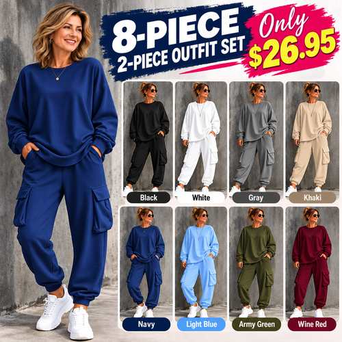 🍂 FALL SALE | 8 Women's 2-Piece Outfit Sets for Just $26.95 – Casual Crewneck Tops & Cargo Pants