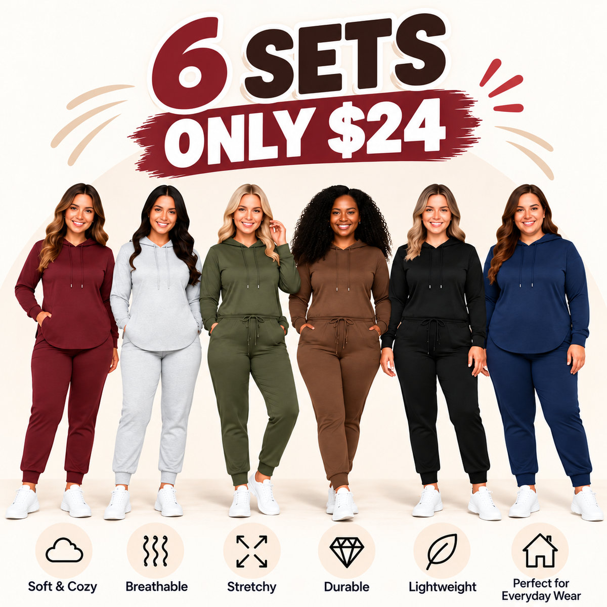 Women's Hoodie & Sweatpants 2-Piece Set Bundle Cozy Loungewear