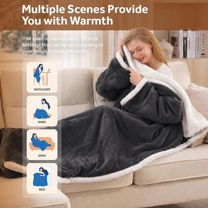 🎁 Sherpa Wearable Electric Blanket 🎄 Overheat Protection & Auto-Shutoff Function