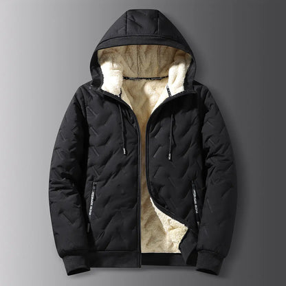 Men's Waterproof Windproof Fleece-Lined Hooded Jacket with Textured Fabric