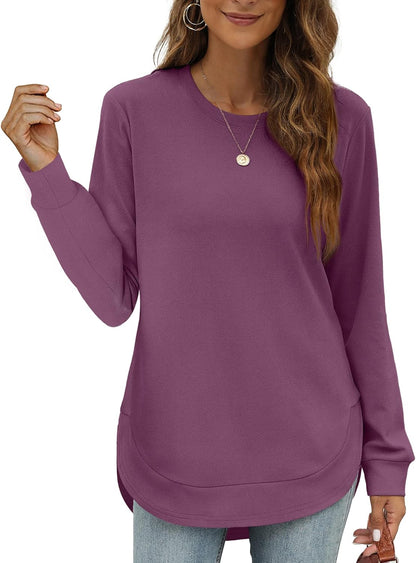 💖2026 Autumn's Sale 80% OFF✨🍂Women's Sweatshirt Crewneck Long Sleeve Shirts High Low Tops Curved Hem