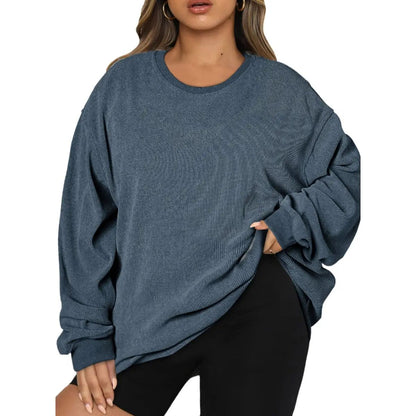 Women's Oversized Corduroy Sweatshirt, Casual Crewneck Long Sleeve Lightweight Pullover