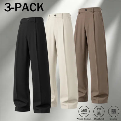 Men's Ice Silk Business Casual Pants, High Waist Pleated Slacks