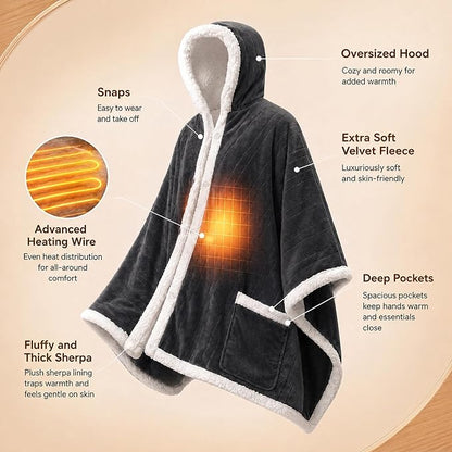 🎁 Sherpa Wearable Electric Blanket 🎄 Overheat Protection & Auto-Shutoff Function