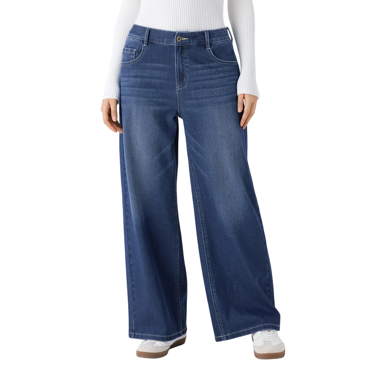 Low Rise Zip Pocket Washed Wide Leg Loose Casual Denim Jeans