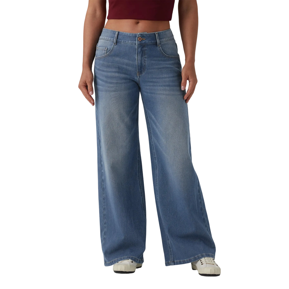 Low Rise Zip Pocket Washed Wide Leg Loose Casual Denim Jeans