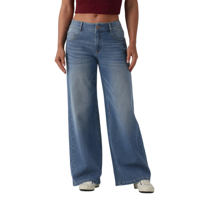 Low Rise Zip Pocket Washed Wide Leg Loose Casual Denim Jeans