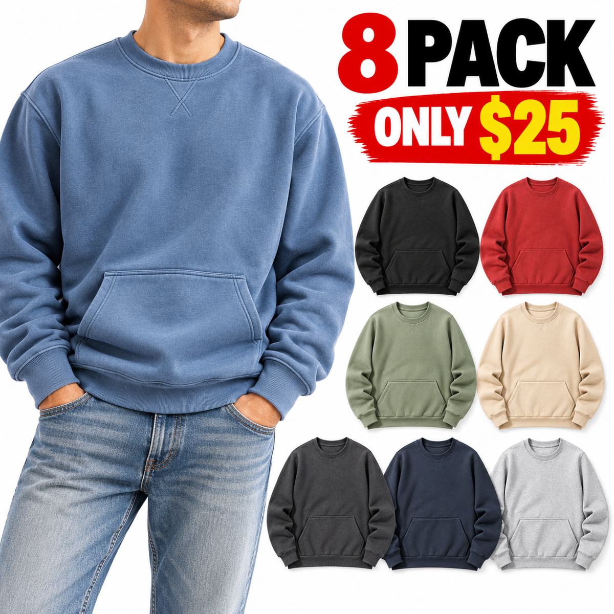 Men's 2-Pack Fleece Crewneck Sweatshirts