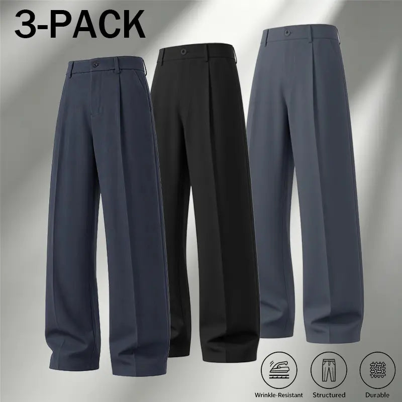 Men's Ice Silk Business Casual Pants, High Waist Pleated Slacks
