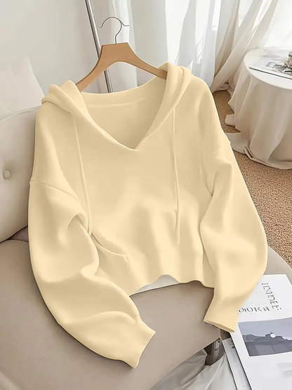 Women's 6-Pack V-Neck Drawstring Hoodie - Loose Fit Soft Knit Pullover, Casual Long Sleeve