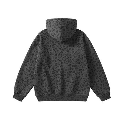 Unisex 100% Cotton Leopard Print Loose Fit Hoodie for Fall & Winter