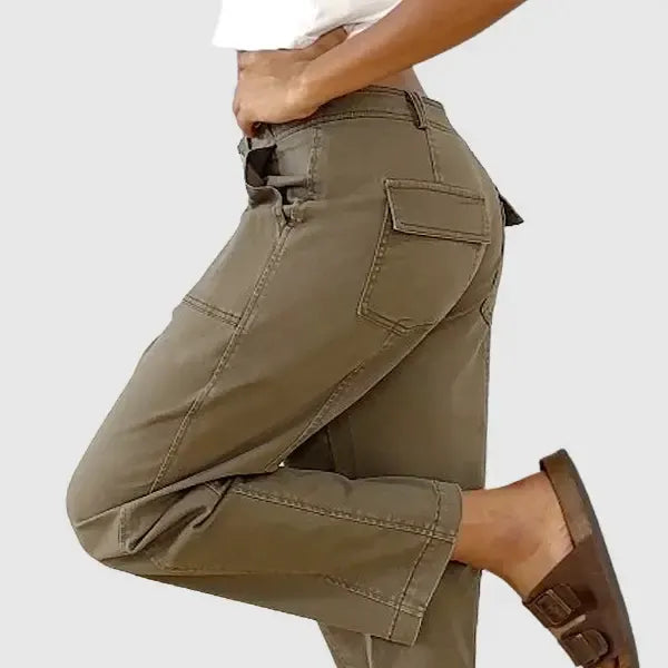Solid Mid-Rise Baby Barrel Pants, High Stretch, Deep Pockets-6