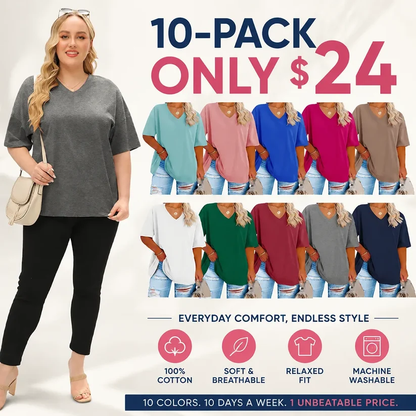 Women's Oversized Short Sleeve V-Neck Blouse – Lightweight Casual Summer Top