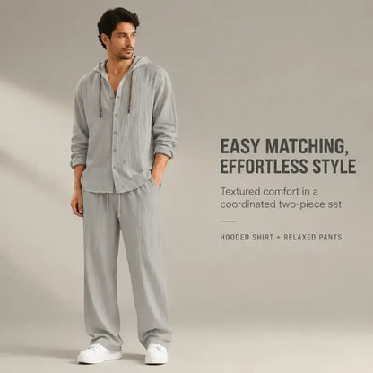 Men's Linen Hooded Two-Piece Set