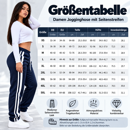 Damen-Trackpants mit doppelten Seitenstreifen & Kordelzug – Locker geschnittene Freizeit-Jogginghose