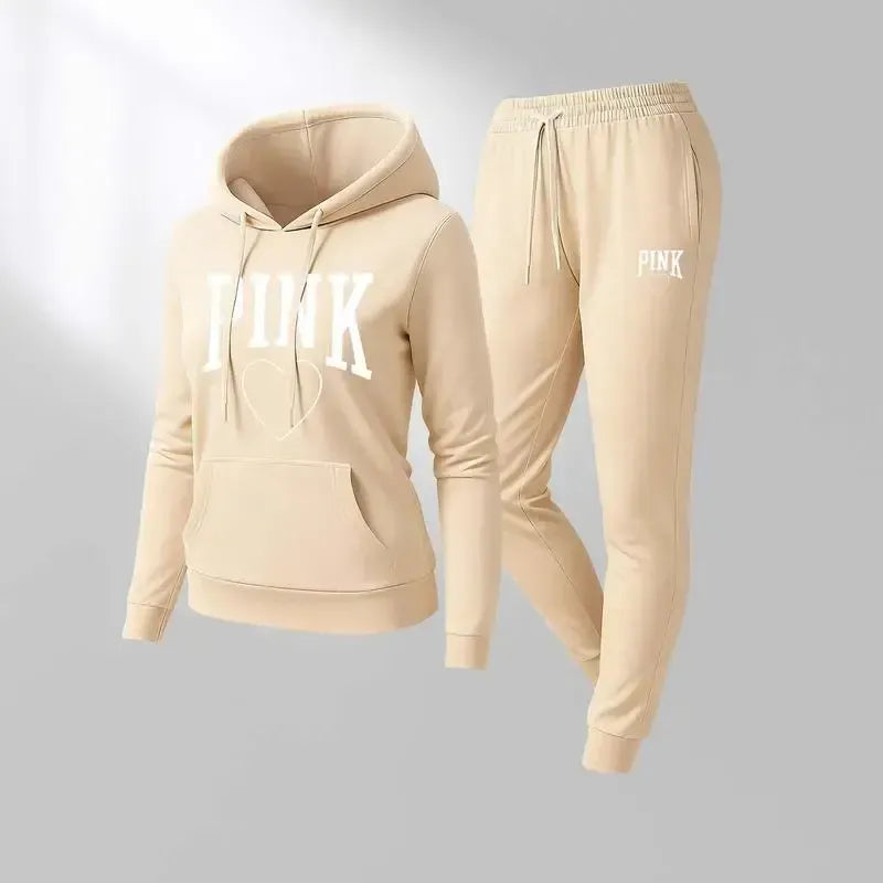 Women's Pink Heart Print Tracksuit