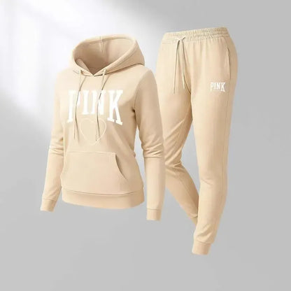 Women's Pink Heart Print Tracksuit
