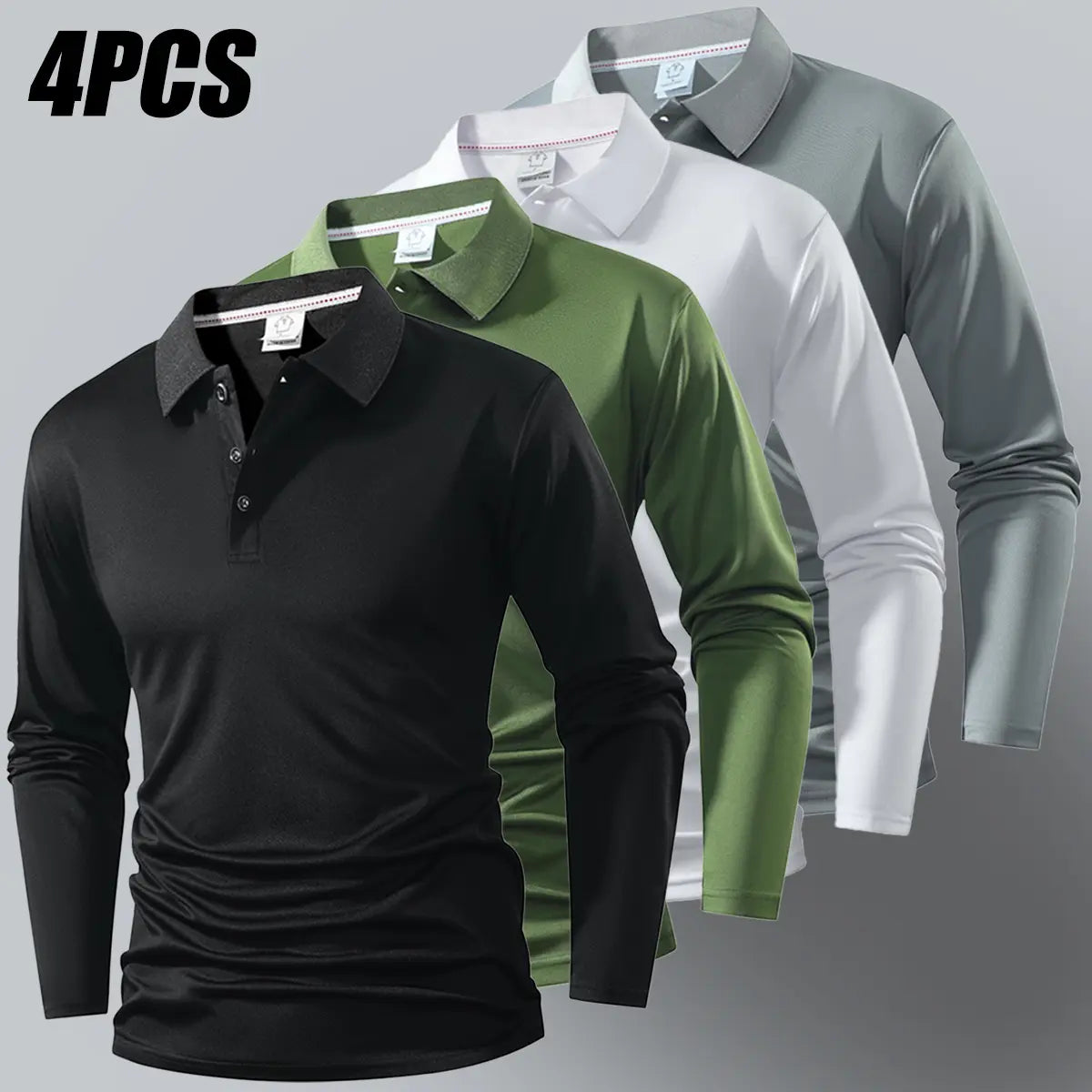 Men's 4-Pack Long Sleeve Polo Shirts – Classic Casual Golf & Everyday Tops