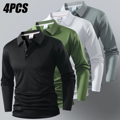 Men's 4-Pack Long Sleeve Polo Shirts – Classic Casual Golf & Everyday Tops