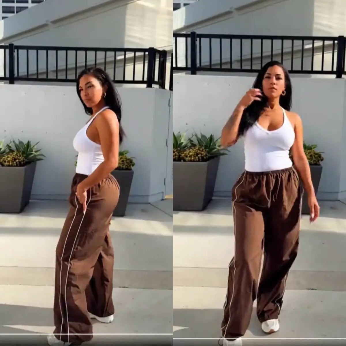Women's Parachute Pants Wide Leg Baggy Pants Y2K Elastic Waist Jogger Sweatpants Track Pants Streetwear