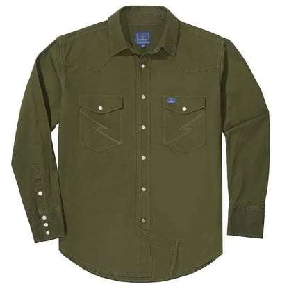 Men's Long Sleeve Stone-Washed and Pre-Washed Denim Work Shirt