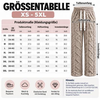 Damen Kuschelige Zopfmuster-Wollhose mit weitem Bein – 100 % Wolle