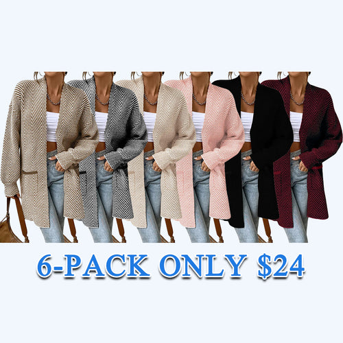 Women's Open Front Herringbone Colorblock Cardigan Sweater, Soft Chunky Knit Oversized Sweater Coat with Pockets