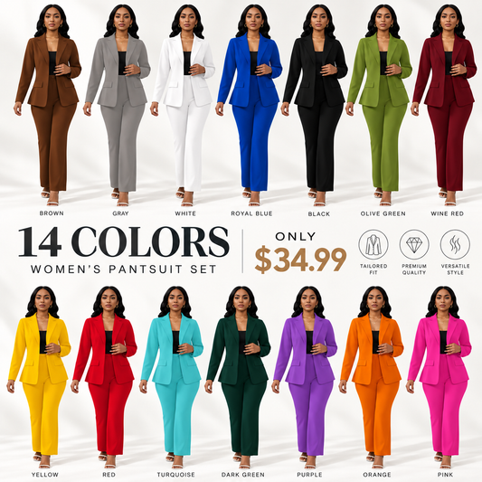 Women's elegant business solid color long-sleeved two-piece suit