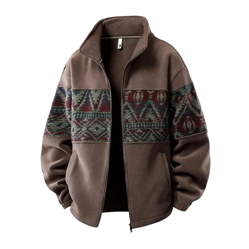 Men's Ethnic Pattern Full-Zip Fleece-Lined Long-Sleeve Jacket